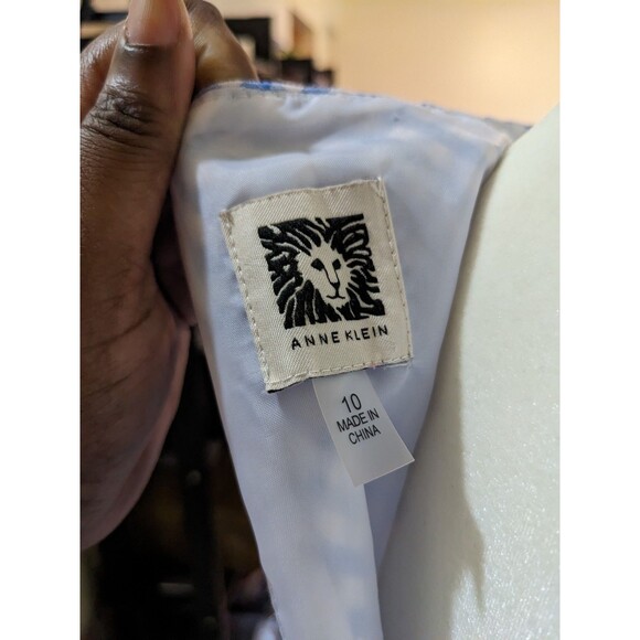 Anne Klein Blue Front Tie Bow Gingham Modest Sleeveless Pockets Dress Size 10 - Picture 7 of 11